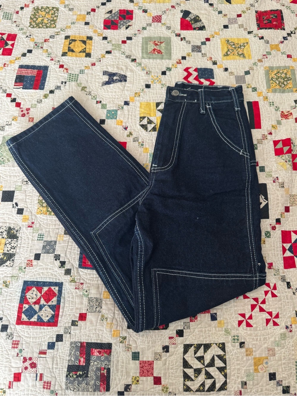 J Galt Shanghai Dark Blue Straight Leg Jeans with Contrast Stitching